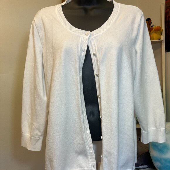 Talbots Pima Cotton 3/4 Sleeved White Cardigan Size 1X - Picture 1 of 5